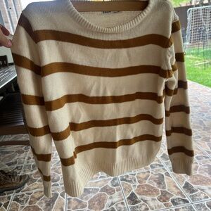 SHEIN Cream and Brown Striped Knit Sweater - boys